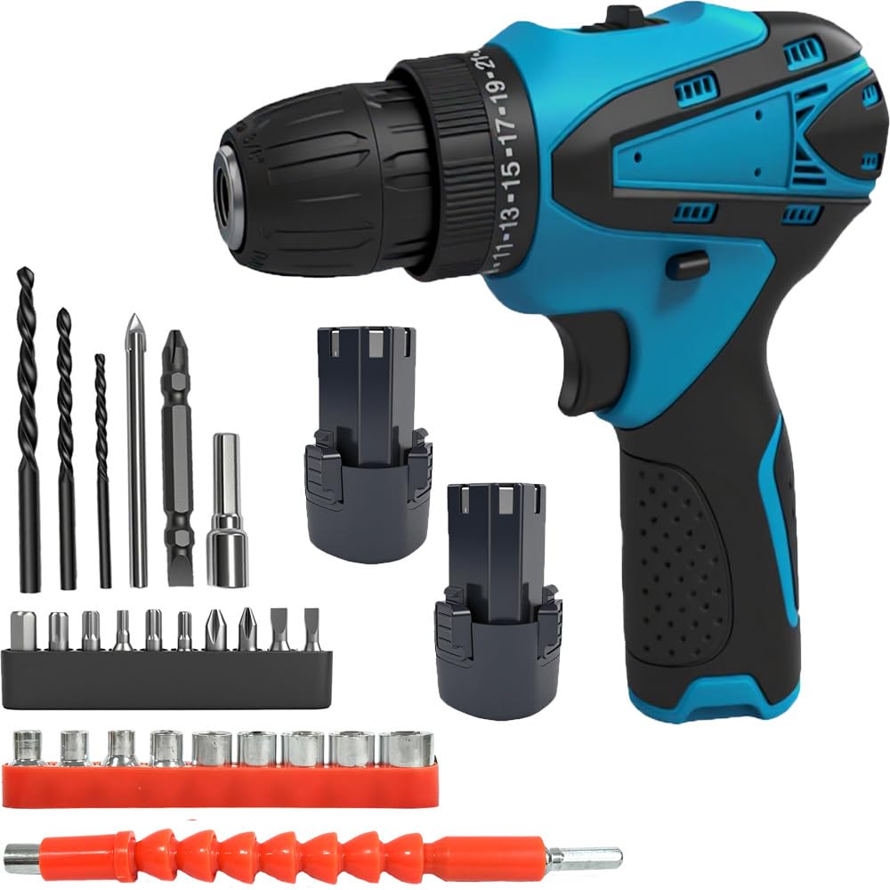 Cordless Drill Driver 12V, Electric Screwdriver with 25+1 Torque, 3/8" Chuck, 2 Speed, 45Nm Power Drill with LED Light, Battery 3.0Ah Included, Ideal for Home DIY Project