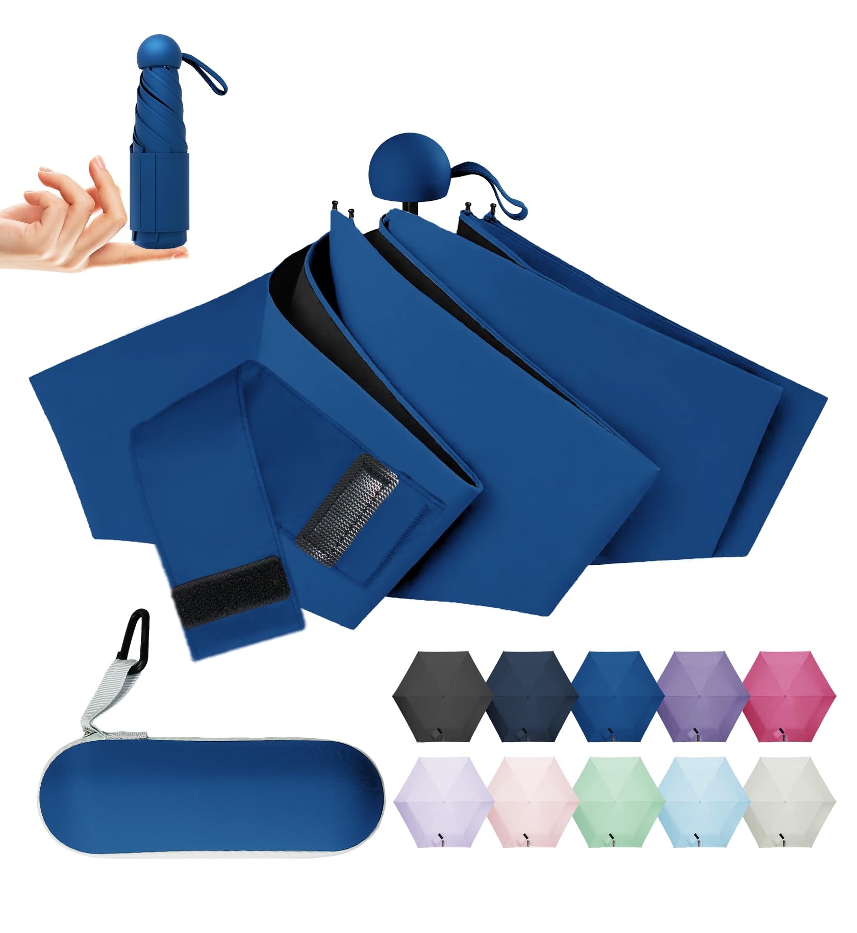 LILAC Mini Regenschirm Leicht & Kompakt, UPF 50+ UV-Schutz Taschenschirm für Damen Herren & Kinder, Kleiner Reiseschirm mit Hartschalen-Etui & Karabiner, 90cm Spannweite