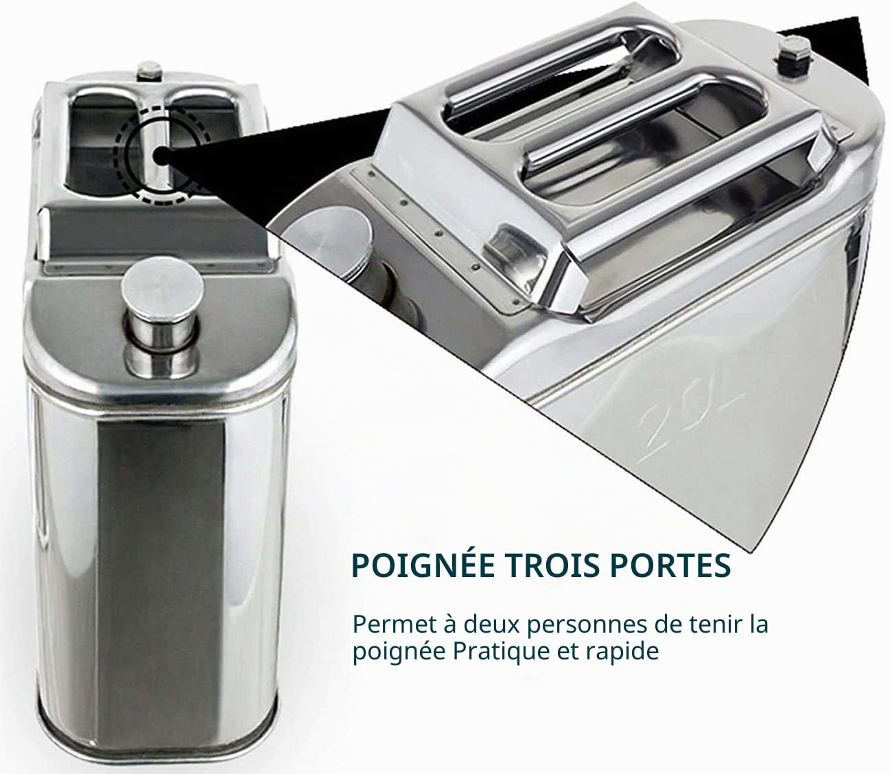 5L/10L/15L/20L Carburant Essence Essence Diesel Gaz Bidons Réservoir Conteneur De Sauvegarde, 201 Acier Inoxydable Jerry Can pour Moto Automobiles Tondeuse À Gazon Bateau Camping,15L