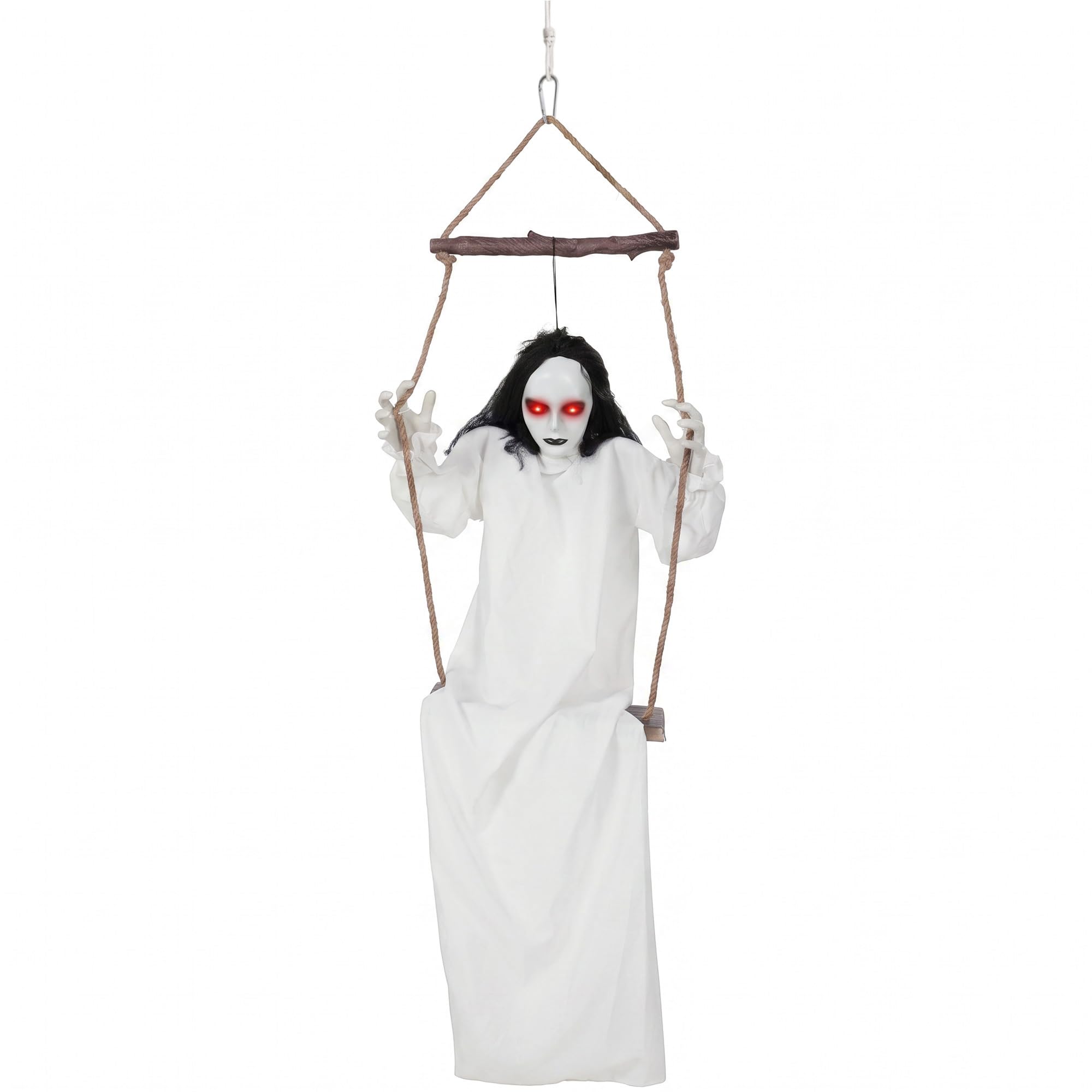 HOMCOM 67"/170cm Animated Hanging Swing Ghost Halloween Decorations Indoor