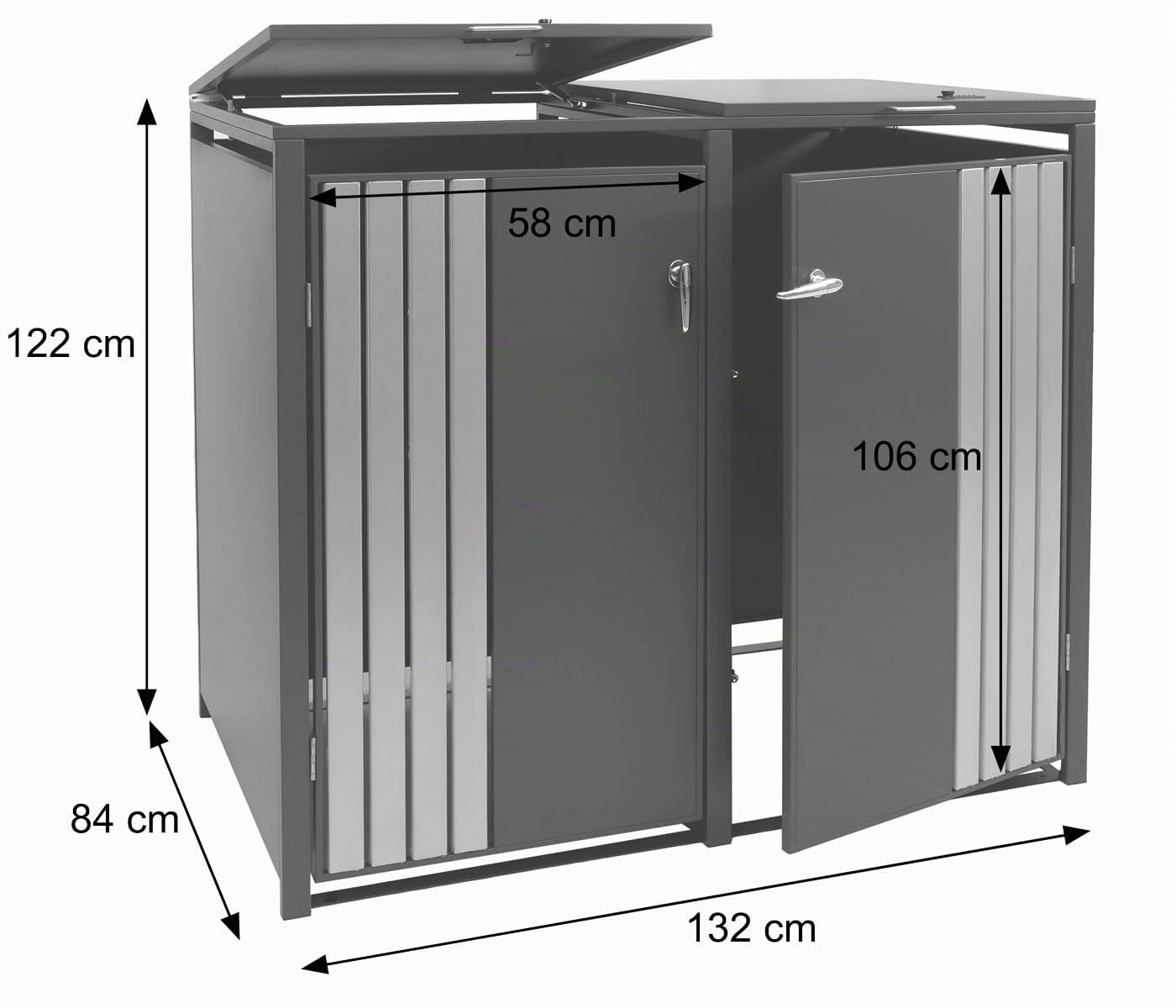 Mendler 2er-Mülltonnenverkleidung HWC-O67- anthrazit Edelstahl | Mülltonnenbox, mit Deckel, Metall, 122x132x84cm, 53kg