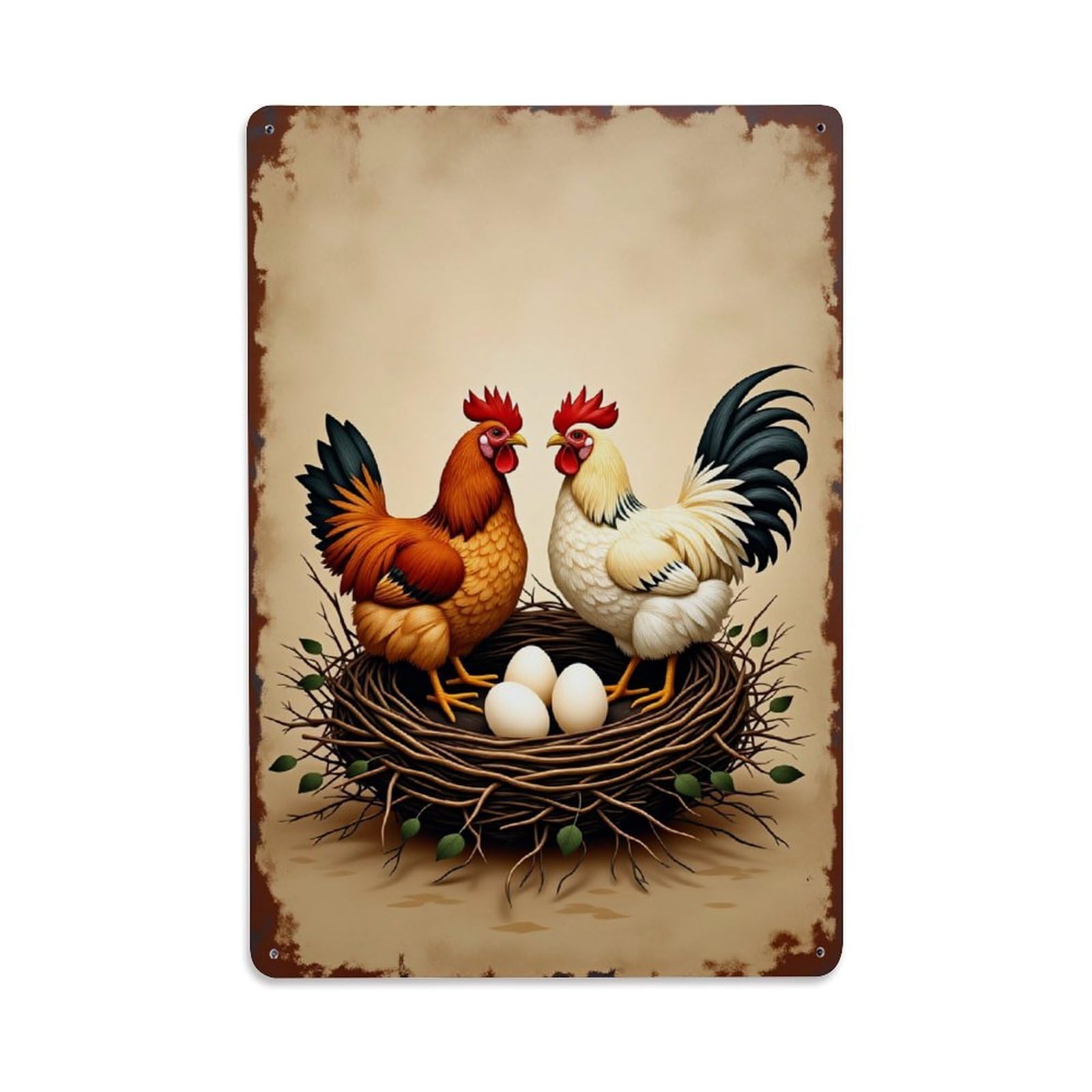 Enderetf Vintage Chicken Nest Eggs Rooster Hen Tin Sign Metal Poster, Home Bar Garage Man Cave Cafe Indoor & Outdoor Wall Decoration 8X12inches