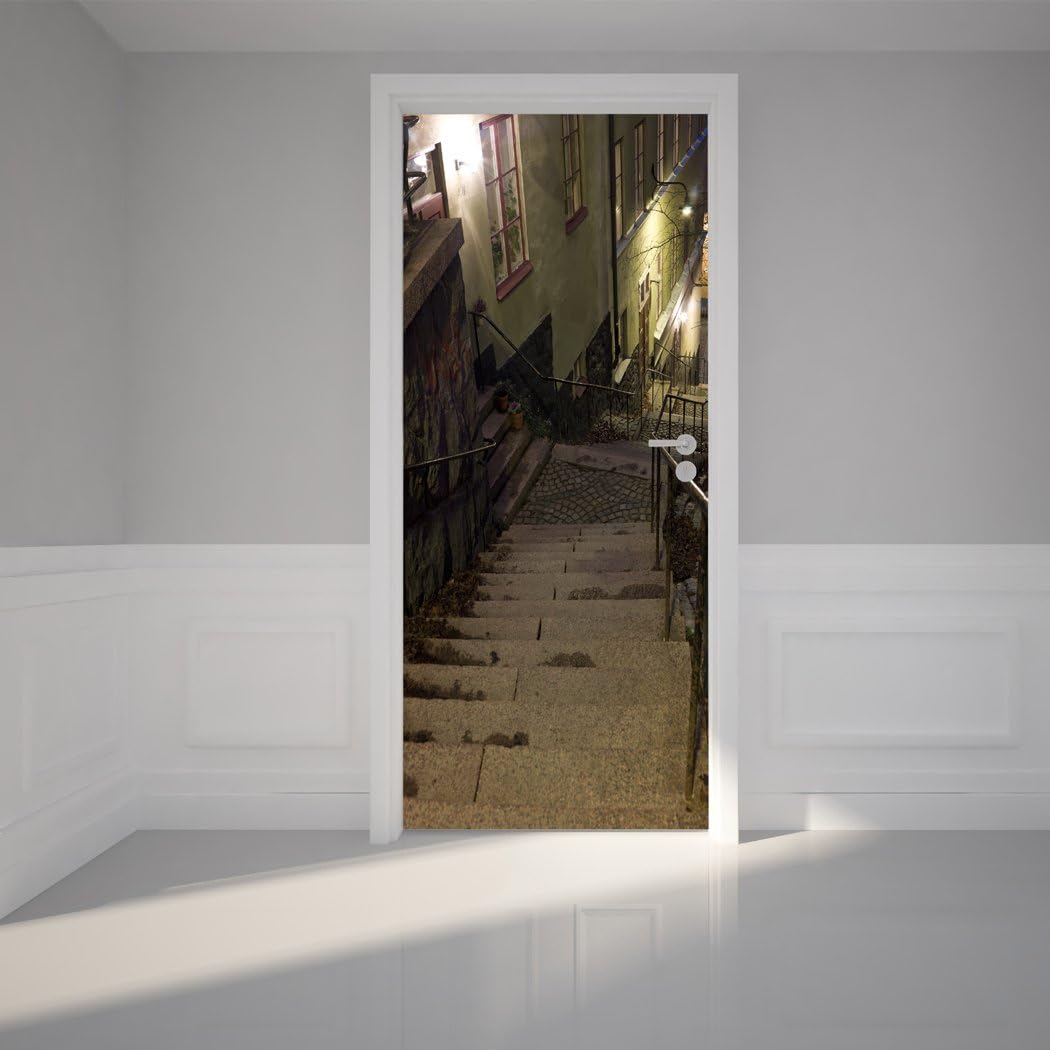 Door Wall Sticker Alley at Night - Peel & Stick Repositionable Fabric Mural