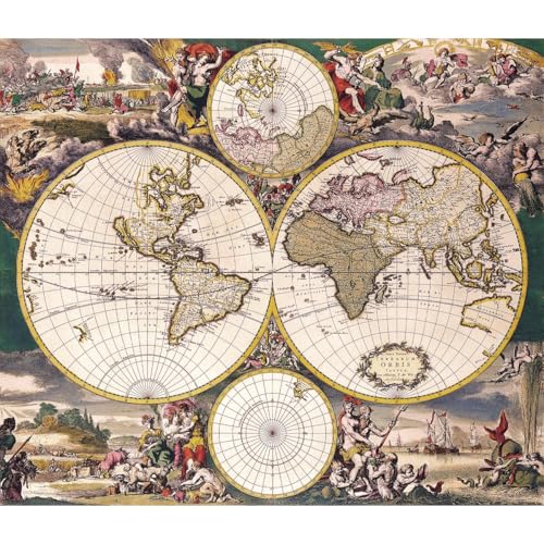 Carte polaire double hémisphère De Wit 1668 : habillez vos grands murs vides avec art