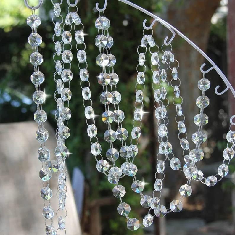 Crystal Beads Chain Garland of Clear Chandelier Bead Lamp Chain Octagon Beads Curtain Chandelier for Home Garden Decoration (6ft)-picture-33