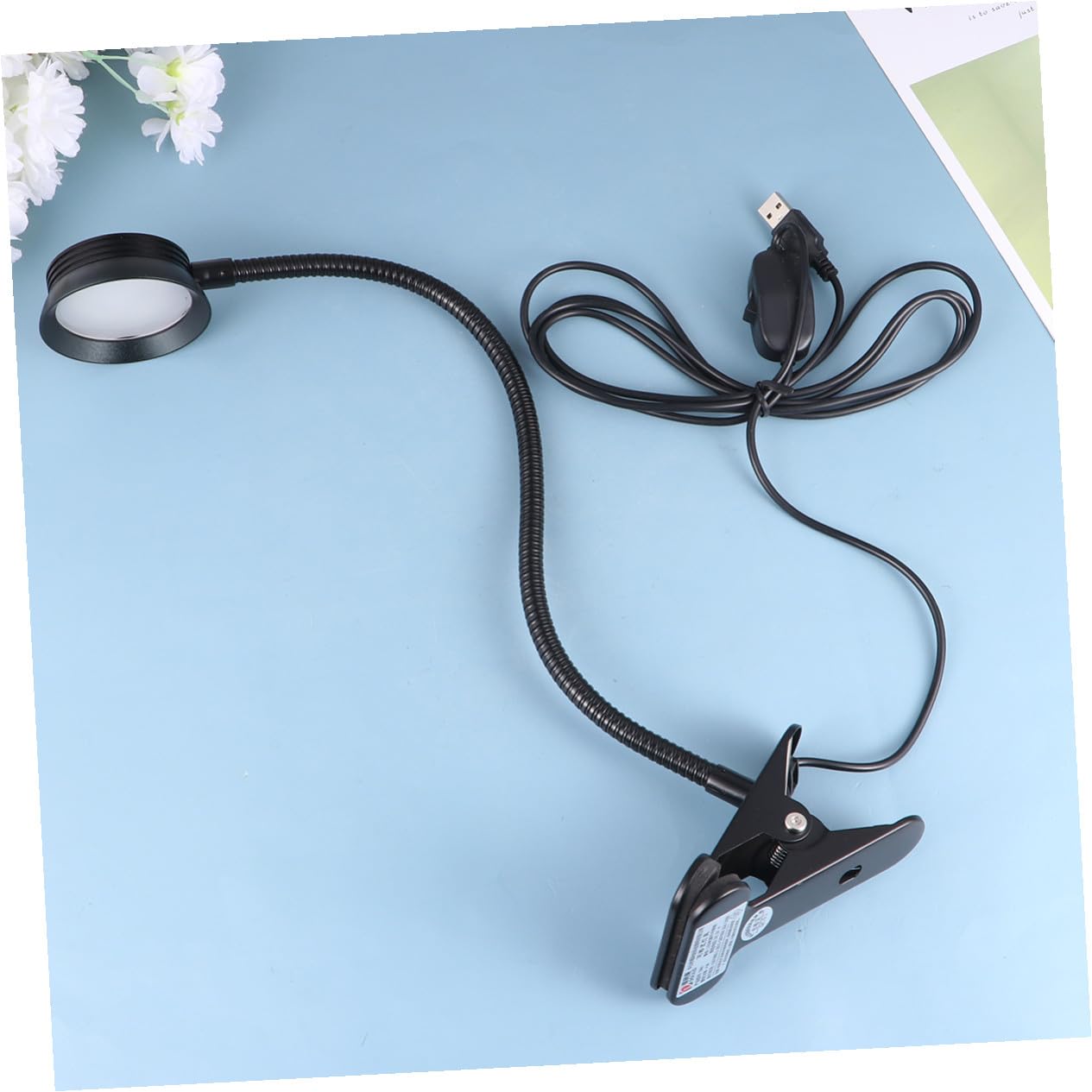 Baluue Lampada da Lettura LED USB Pinza 4w Nera Flessibile | Collo D’oca Regolabile, Cavo USB Incluso, per Leggerel Buio in Viaggio e Letto