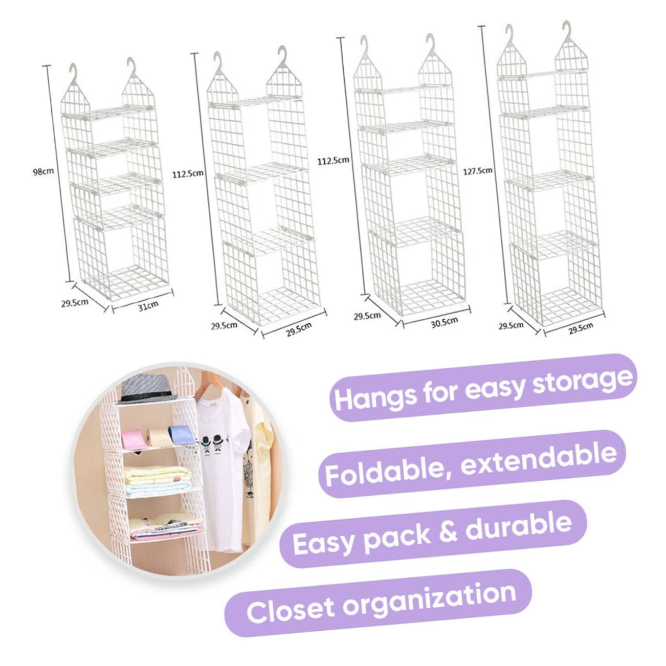 MAGICLULU Hängender Kleiderschrank Organizer, Dreilagig, Faltbar, Pp, Weiß | Pyjamas und Kleidung, mit Haken, Belüftet, Breite Öffnung, Einfach Abzunehmen