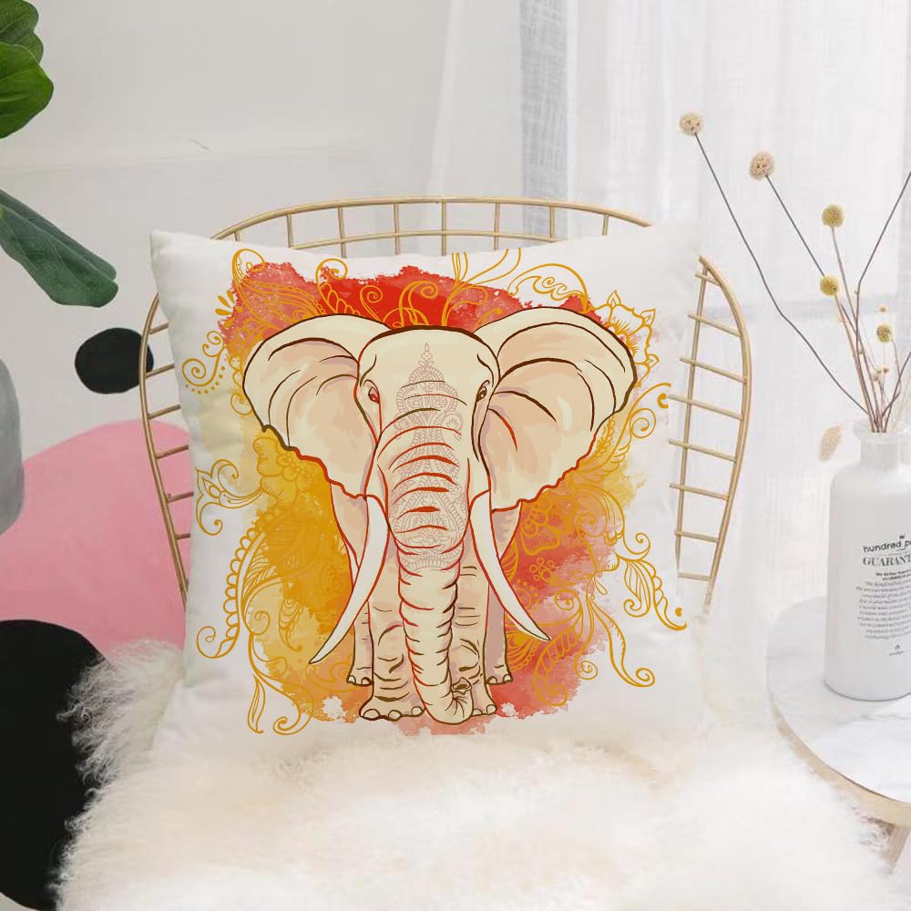 HYMSXW Cushion Cover,Throw Pillow Case Home Decorative for Living Room Bedroom Sofa Chair 20X20 Inch,Elephant with floral ornament and softly blurred watercolor background.,Pillowcase 50X50cm