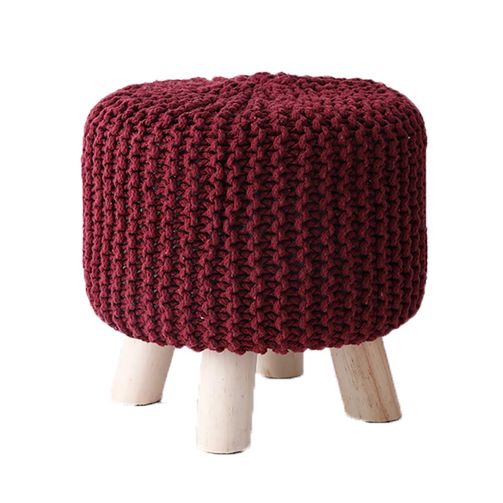 Tabouret rond repose-pieds ottoman en tricot de laine et lin amovible
