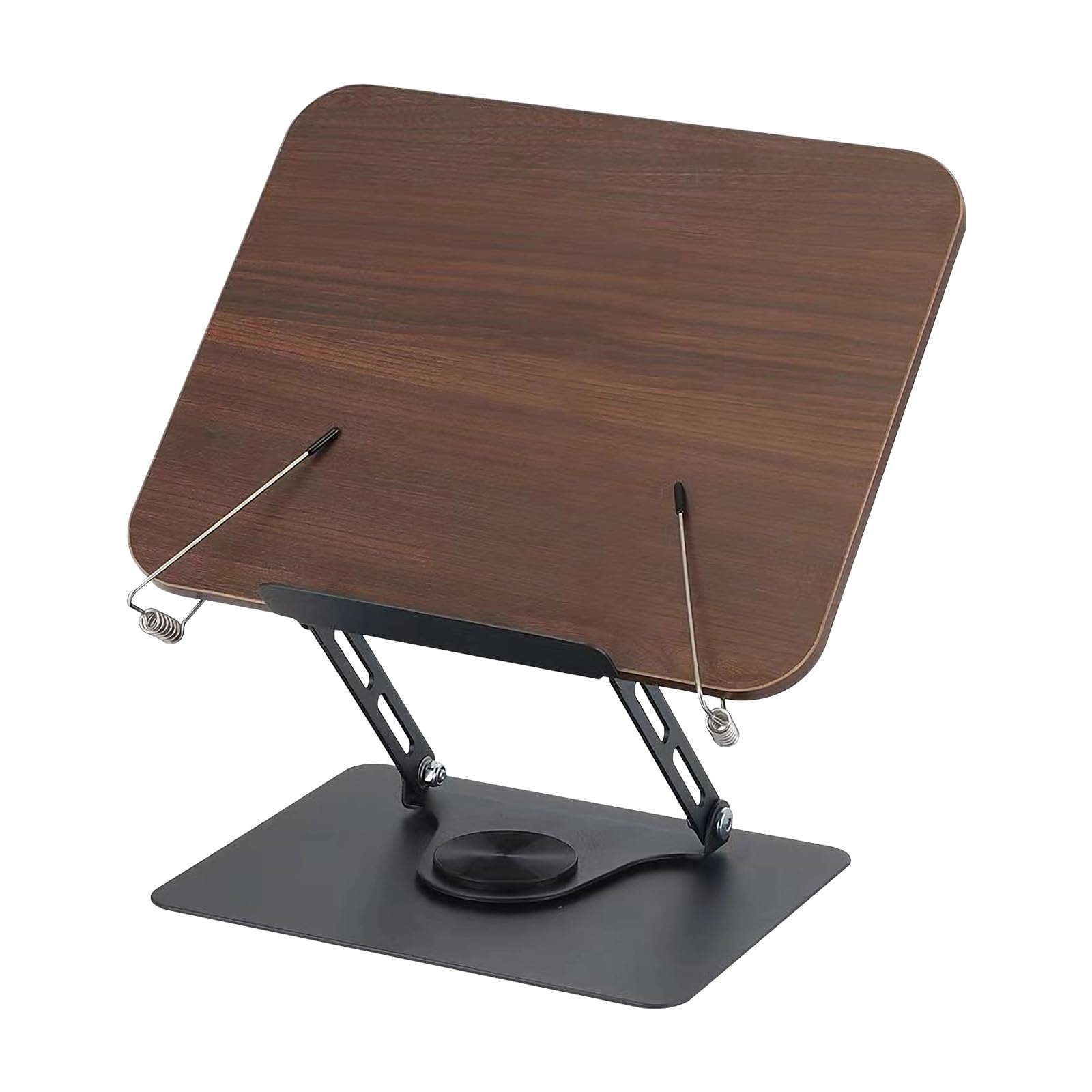 Foyucool Atril para Libros con base giratoria de 360°, Soporte de Libro para Lectura, Plegable, Altura Ajustable, con Clips para Leer giratoria de 90°, para Partituras, Libro, Tablet, Madera