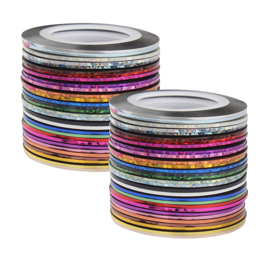 60 PCS Colours Striping Tape Line, Nail Art Stripes Stickers Tape Decoration DIY Nail Tips, 30 Colors, 1mm×20m/Roll