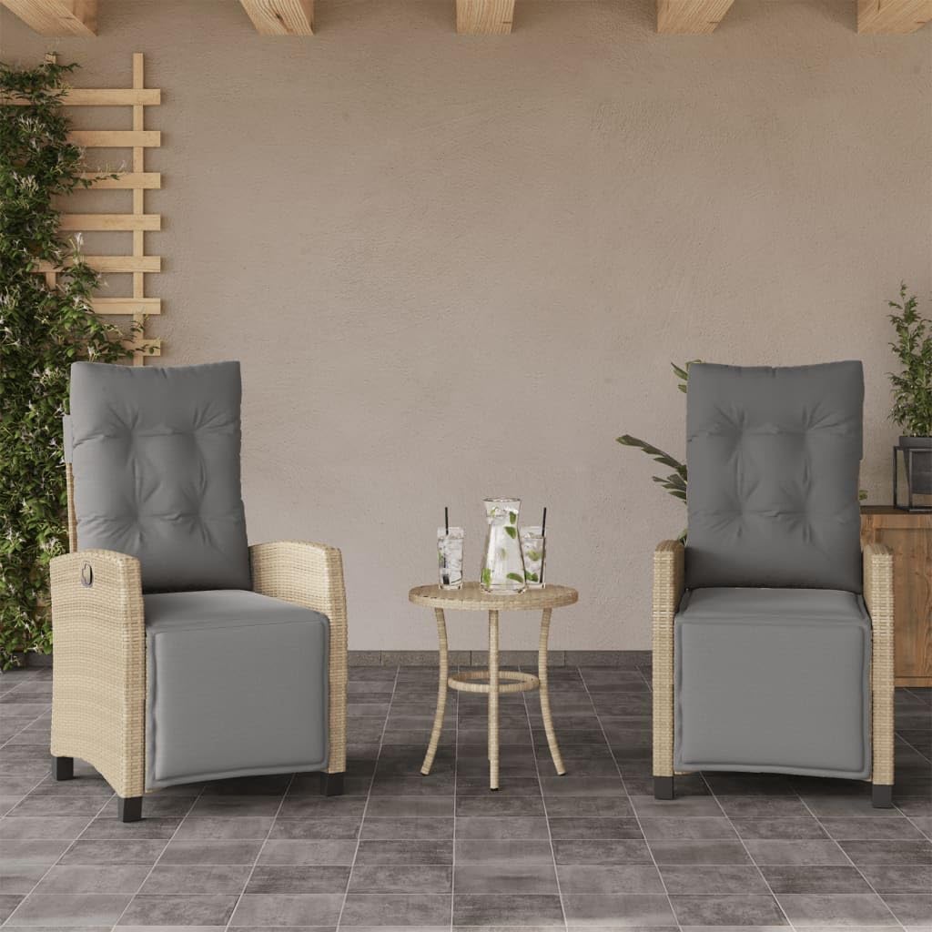 Poltrona reclinabile giardino poggiapiedi 2 pz rattan PE beige mix sedie esterno resistente alle intemperie poltrone per terrazze beige misto con poggiapiedi