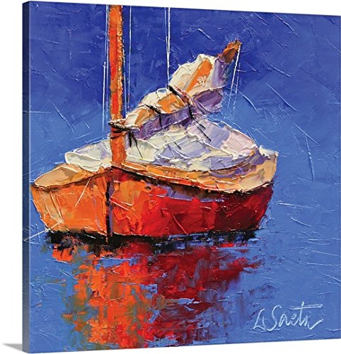CANVAS ON DEMAND Resting by Leslie Saeta Premium Thick-Wrap Canvas Wall Art Print, Coastal Décor for Home or Office, Sailboat Beach Painting, 20”x20”