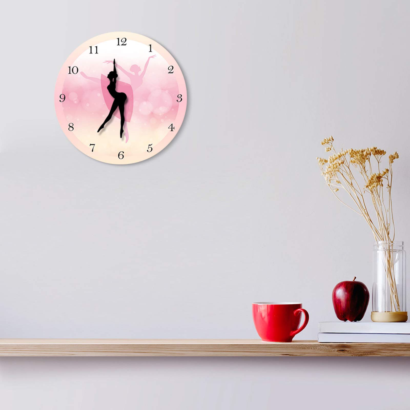 Ballerina di danza classica con numeri arabi Decorazione camera da letto per ragazza Orologio da parete rosa principessa Ballerina con orologio da parete in movimento - 30cm