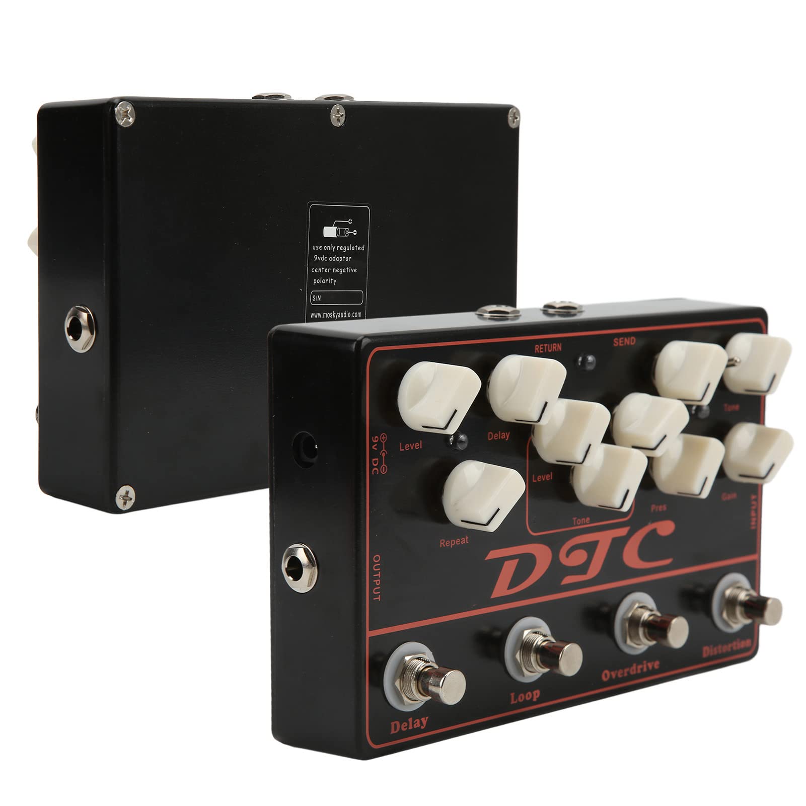 Syntezator Pedał Gitarowy 4 w 1 Efekt Gitarowy Multiefekty DC 9V Electric Distortion + Overdrive + Loop + Delay Black