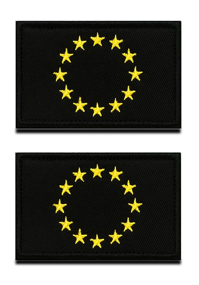 2 St.Schwarz Europäische Union Flagge Patch, EU Abzeichen, Europa Flaggen Emblem Bestickter Aufnäher mit Verschluss, Militär Bänder für Kleider Jacke Rucksäcke Custom