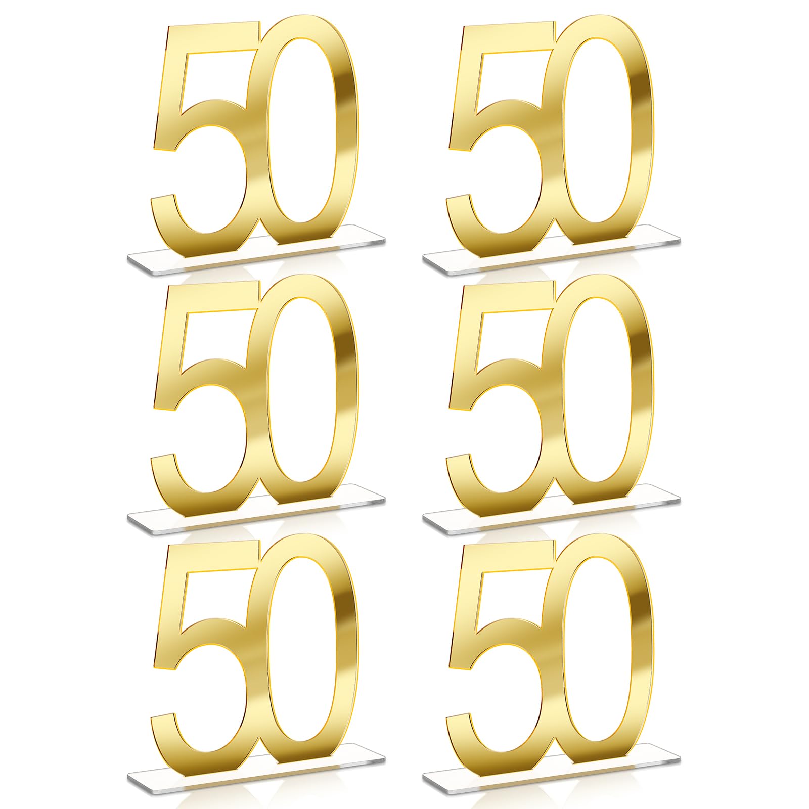 Threehoney 6 Pcs Mirror Gold 50th 80th Birthday Decorations for Men and Women Acrylic Anniversary Decorations Table Numbers Centerpieces for Birthday Party (50th)