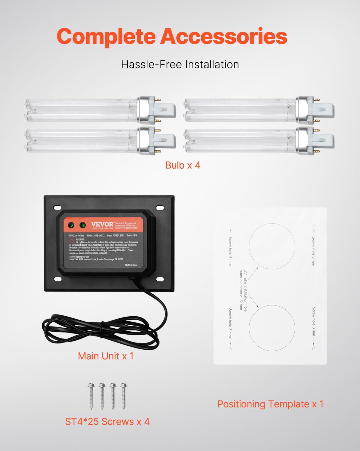 VEVOR Purificatore d'Aria HVAC per Tutta la Casa, Luce UV UVC nel Condotto per Aria Condizionata, Depuratore d'Aria con 2 Lampadine di Ricambio, Luci UV HVAC per Sistemi AC, 18 W 175 x 126 x 217 mm