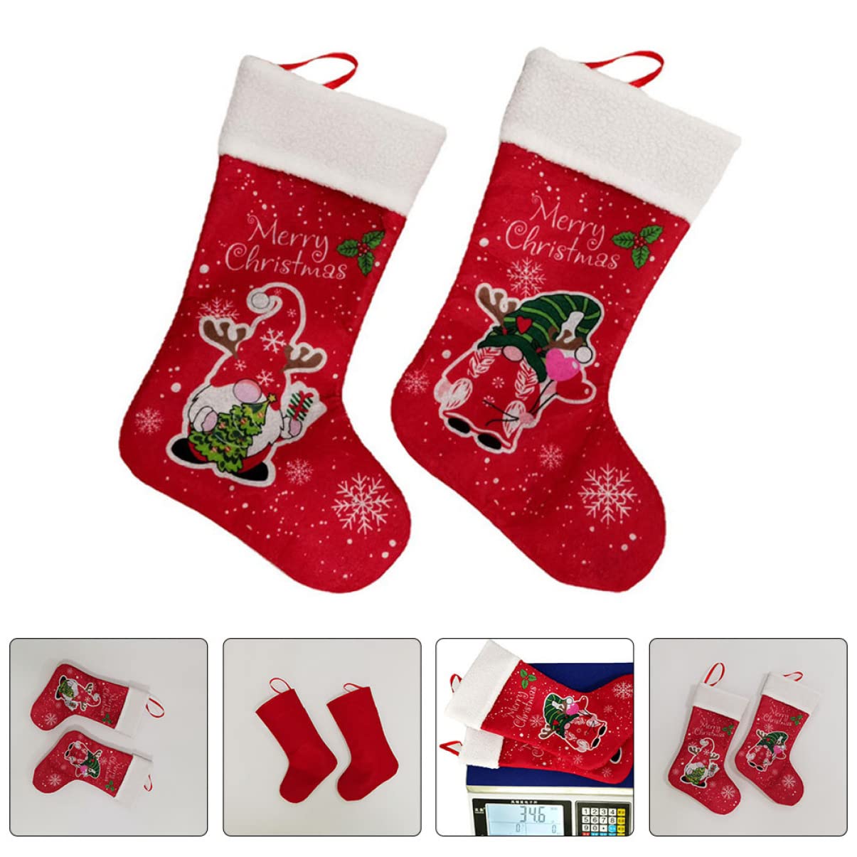 MAGICLULU 6 Sätze Weihnachtsstrumpf-geschenktüte Girlande Baum Weihnachtsstrumpf Mit Füßen Ornamente Mann Plüsch Weihnachten Dekorationen Socke Vliessocken Rot 2 Stück * 6