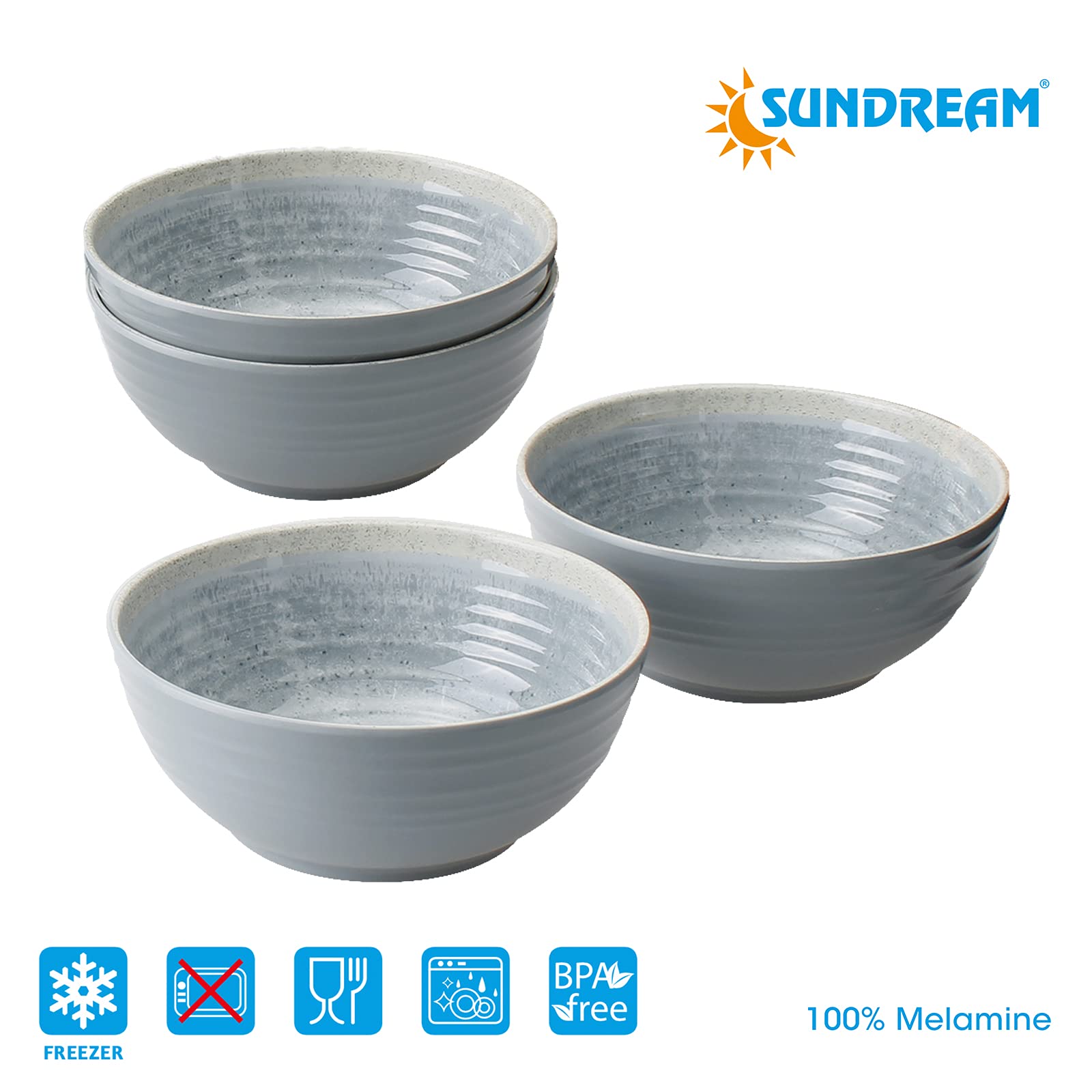 Camping-Geschirr Set Melamin 2-4 Personen | SUNDREAM Mirage 12, 16 oder 36 teilig | Teller, Schüsseln oder Becher | Ultra-Leicht, Bruchfest, Kratzfest & BPA-Frei, Vintage Stil in Blau