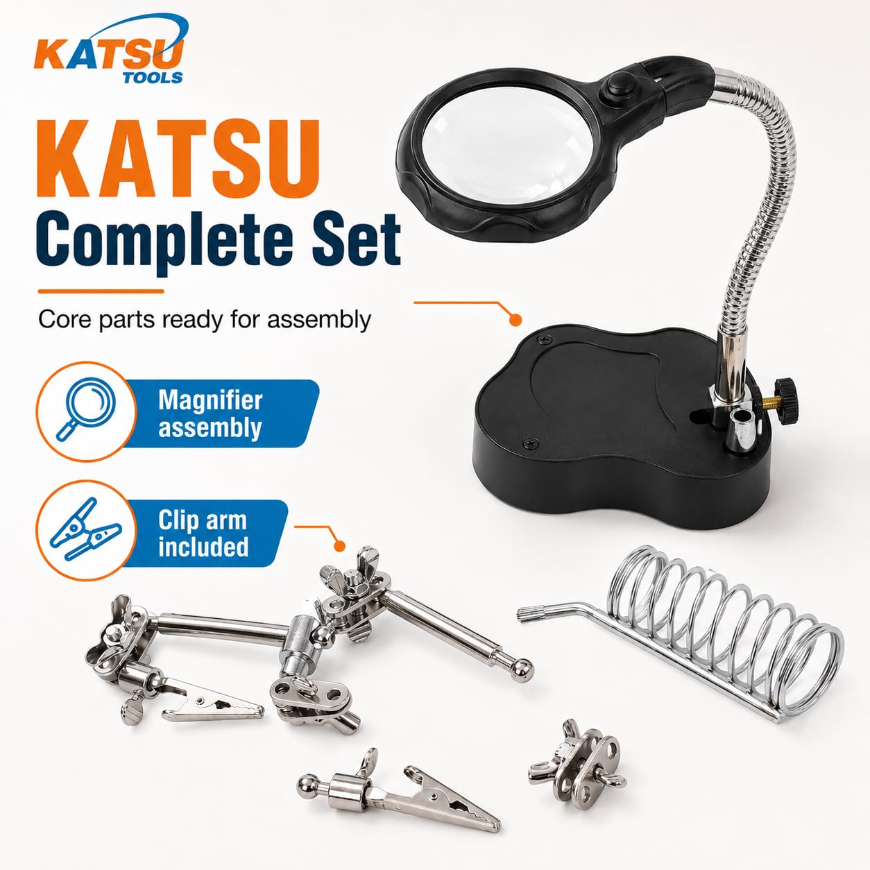 KATSU Lente d'Ingrandimento per Saldatura con Lampada a LED Terza Mano con Lente d'Ingrandimento, Che Aiuta Le Mani con Clip Lente d'Ingrandimento 3.5X 12X Dispositivi di Tenuta per Saldatura con Clip a Coccodrillo per Lavori di Riparazione di Assemblaggi