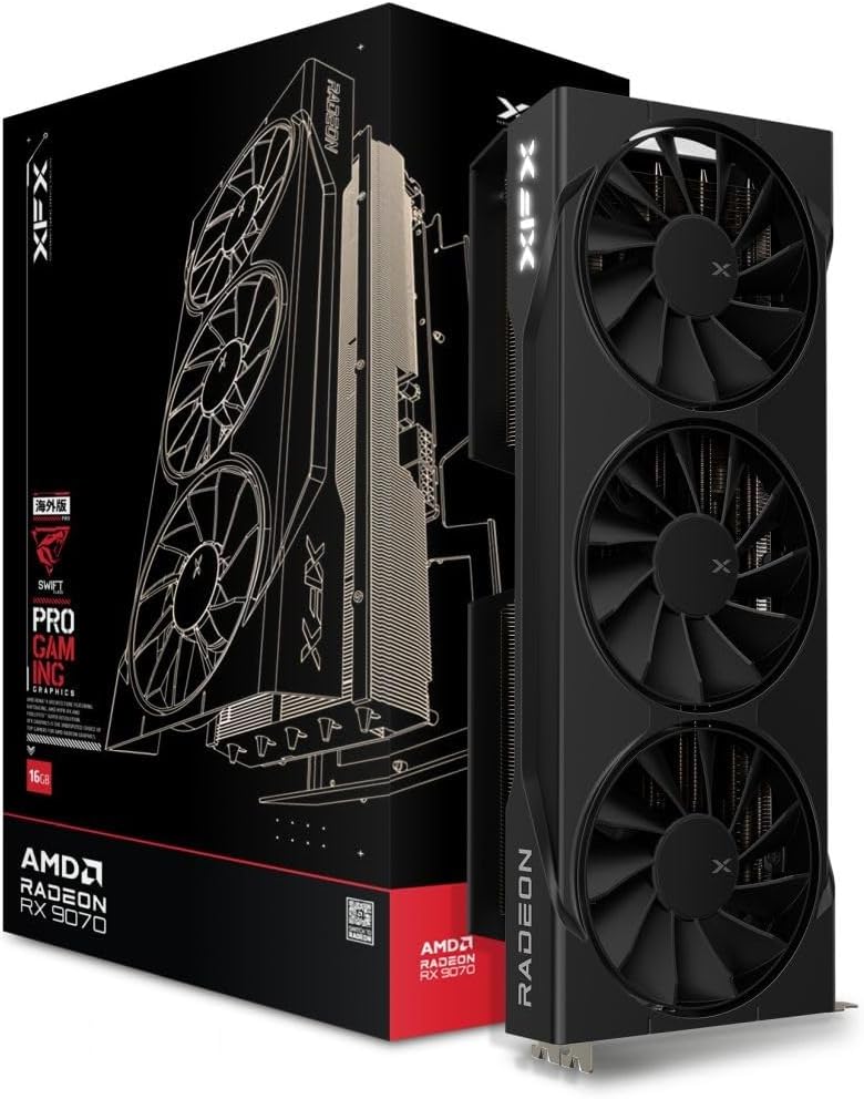 XFX Swift AMD Radeon RX 9070 OC Triple Fan Gaming Edition with 16GB GDDR6 HDMI 3xDP, AMD RDNA 4 RX-97SWFB3BA