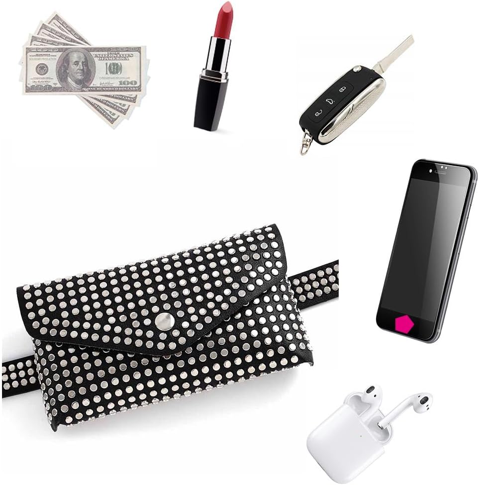 Urieo Studded Belt Bag, Black Leather Waist Bag for Women﻿ - Image 6