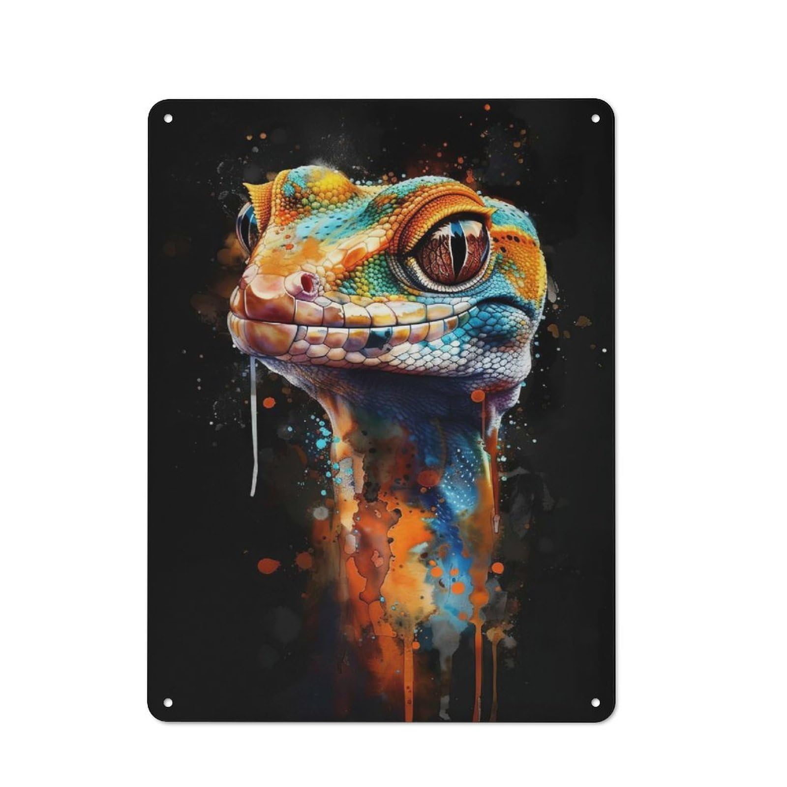 Junmoney Gecko Watercolor Printed Metal Sign 40X30cm For Hobby Room Or Studio, Gift Idea At Christmas For Creative Interior Collectors