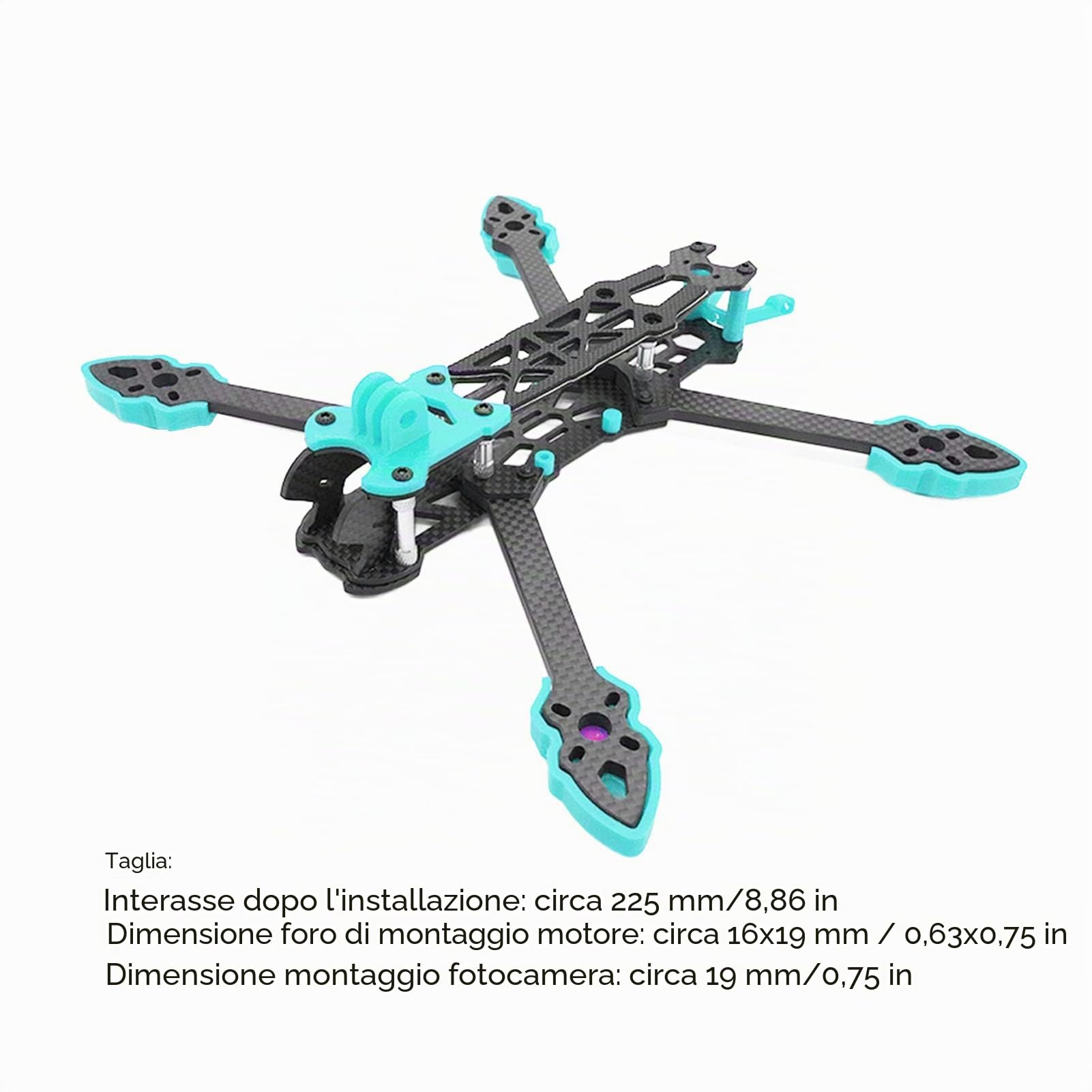 Telaio per droni da Corsa FPV, interasse da 225 mm Assorbimento degli Urti Finemente Lavorato RC FPV Drone Quad Frame Facile Installazione per Accessori per droni RC(Blu)