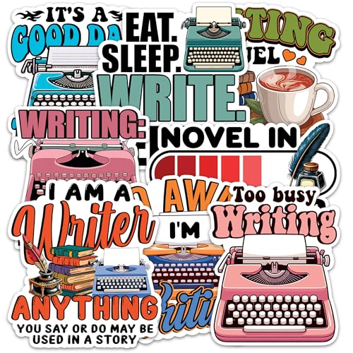 Image of Writer Sticker 8 Pcs (Large Size) Vinyl Stickers Laptop Waterproof Decal for Car Bumper Water Bottle Notebook Luggage Window Birthday Decorations - Size 4 Inches