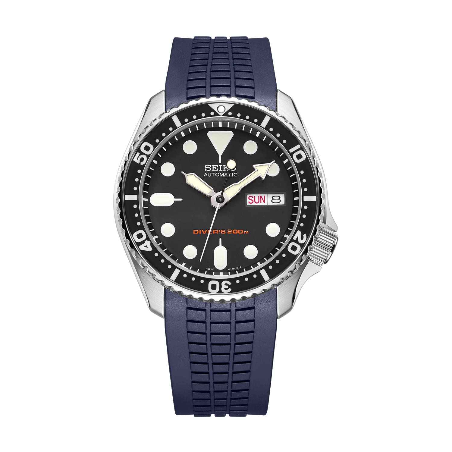 Crafter BlueCB11 Curved End Watch Band Rubber Strap Replacement for Seiko SKX series, SRPDxx series and new Seiko Sports 5