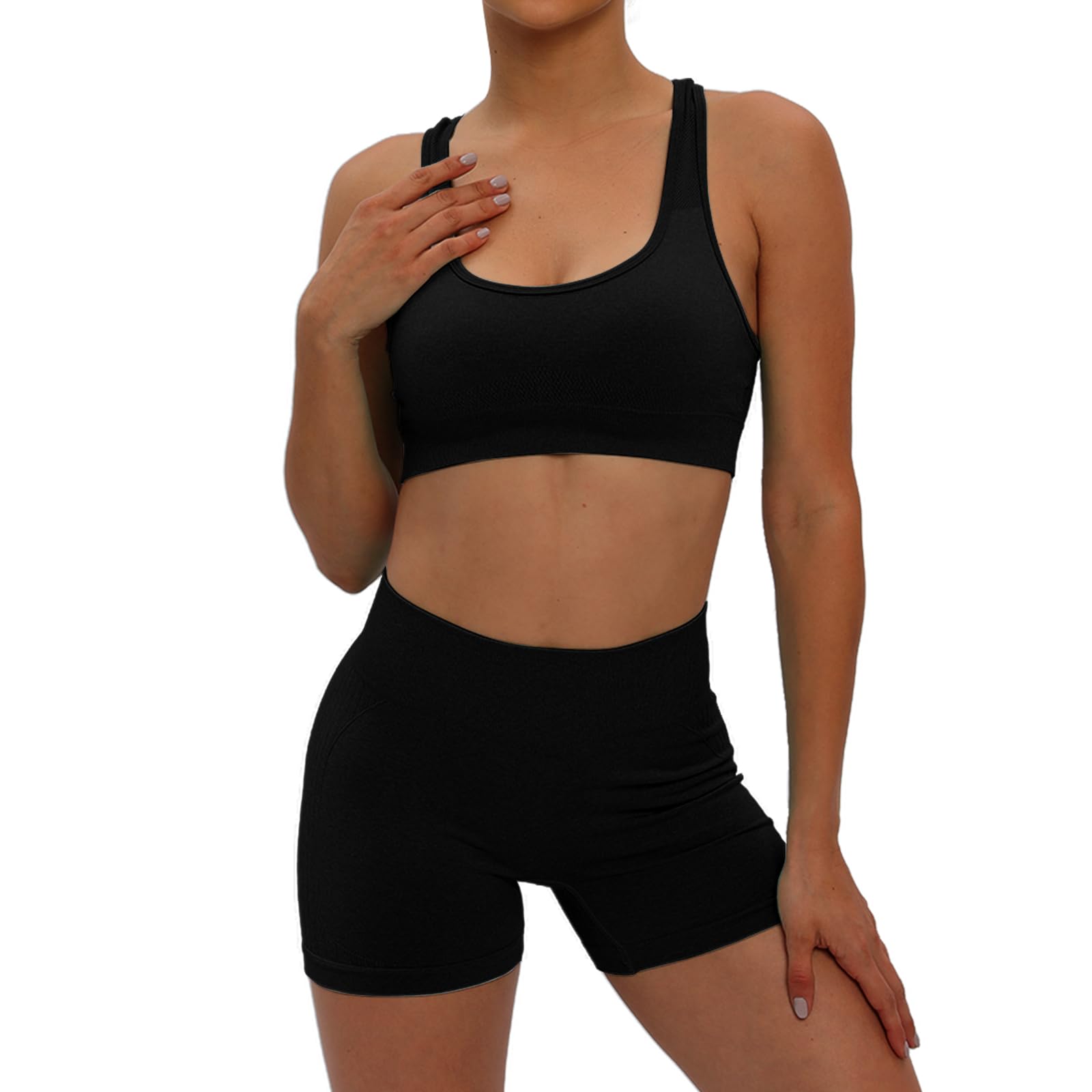 HomyComy Conjunto De Yoga Sin Costuras Traje Deportivo Para Mujer Ropa De Entrenamiento 2 Pcs Conjuntos De Gimnasio Yoga Completo Conjuntos Deportivos