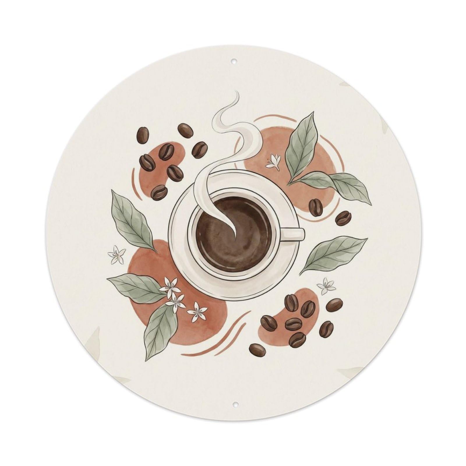 Botanical Cappuccino Dessert Coffee Break Espresso Beans Metal Tin Sign Plaque Wall Decor for Cafe, Man Cave, Club Bar, Office, Home Garden Round Metal Poster 8x8Inch