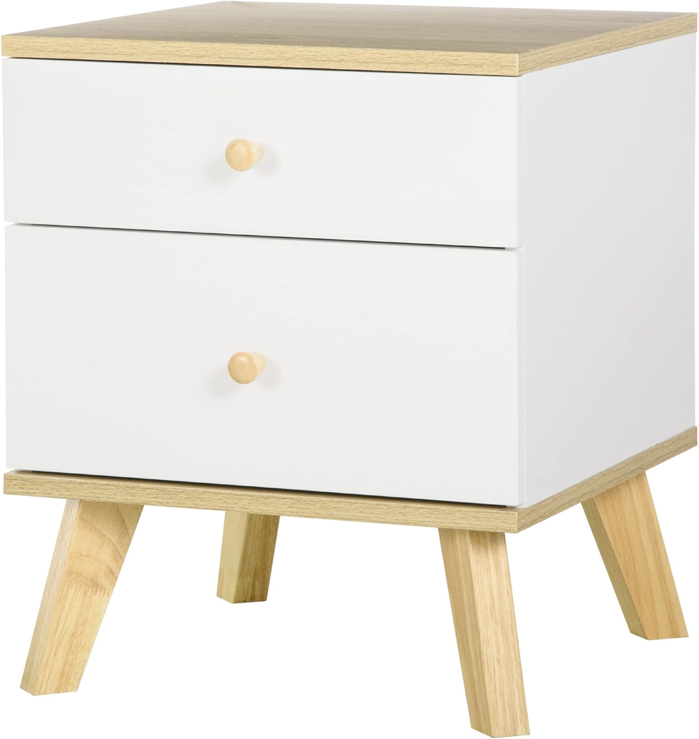 Scandinavian White Wood Effect Bedside Table with 2
