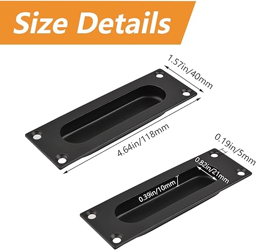 Miniatura 2 de Tiradores rectangulares empotrables para puerta corredera, 4 tiradores de acero inoxidable con tornillos para puerta corrediza de granero (2, negro