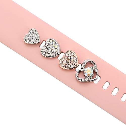 Anillo decorativo compatible con Apple Watch Band 7654321 correas de silicona bonito diseño de diamantes de imitación de corazón para iWatch Band