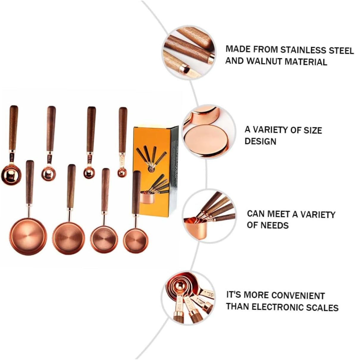 1 Set Measuring Cup and Spoon with Walnut Handle for Baking Includes Cups and Spoons Convenient for Accurate Measurements