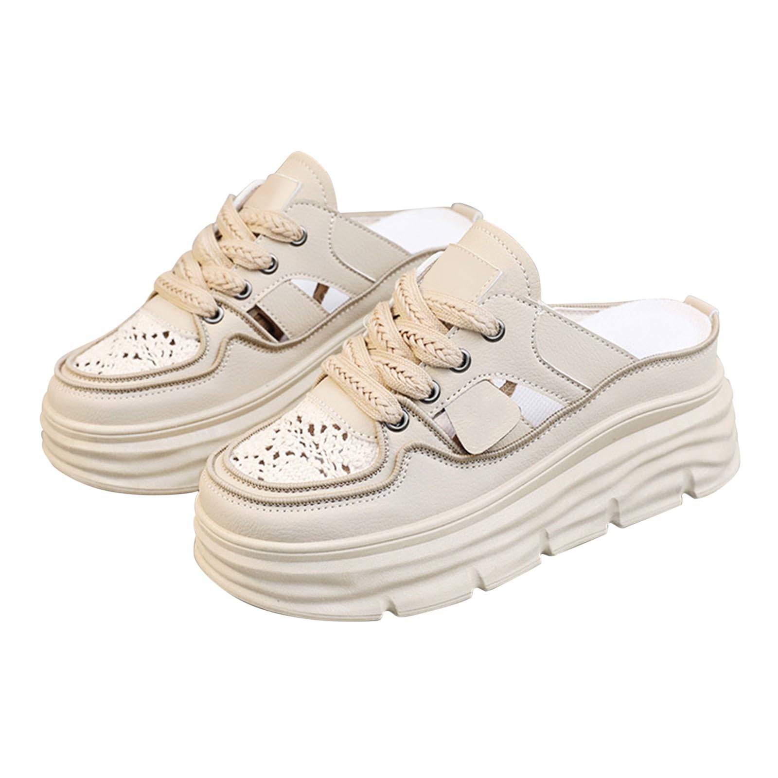 Sabot da donna con plateau, con plateau, beige, stringate, grosse, ritaglio, schiena scoperta, casual, per le date di shopping del fine settimana, cachi, 36 EU
