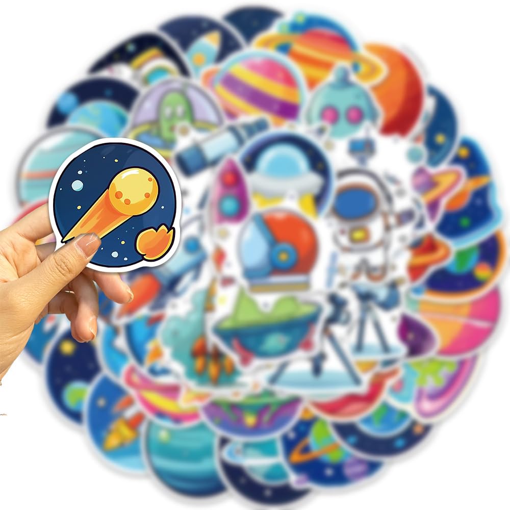 50Pcs Planet Stickers Laptop Car Scrapbook Phone Skateboard Suitcase Luggage Bike Planet Stickers Vinyl Waterproof Aesthetic Personalised Stickers for Teens Boys Girls Adults Children - Image 3