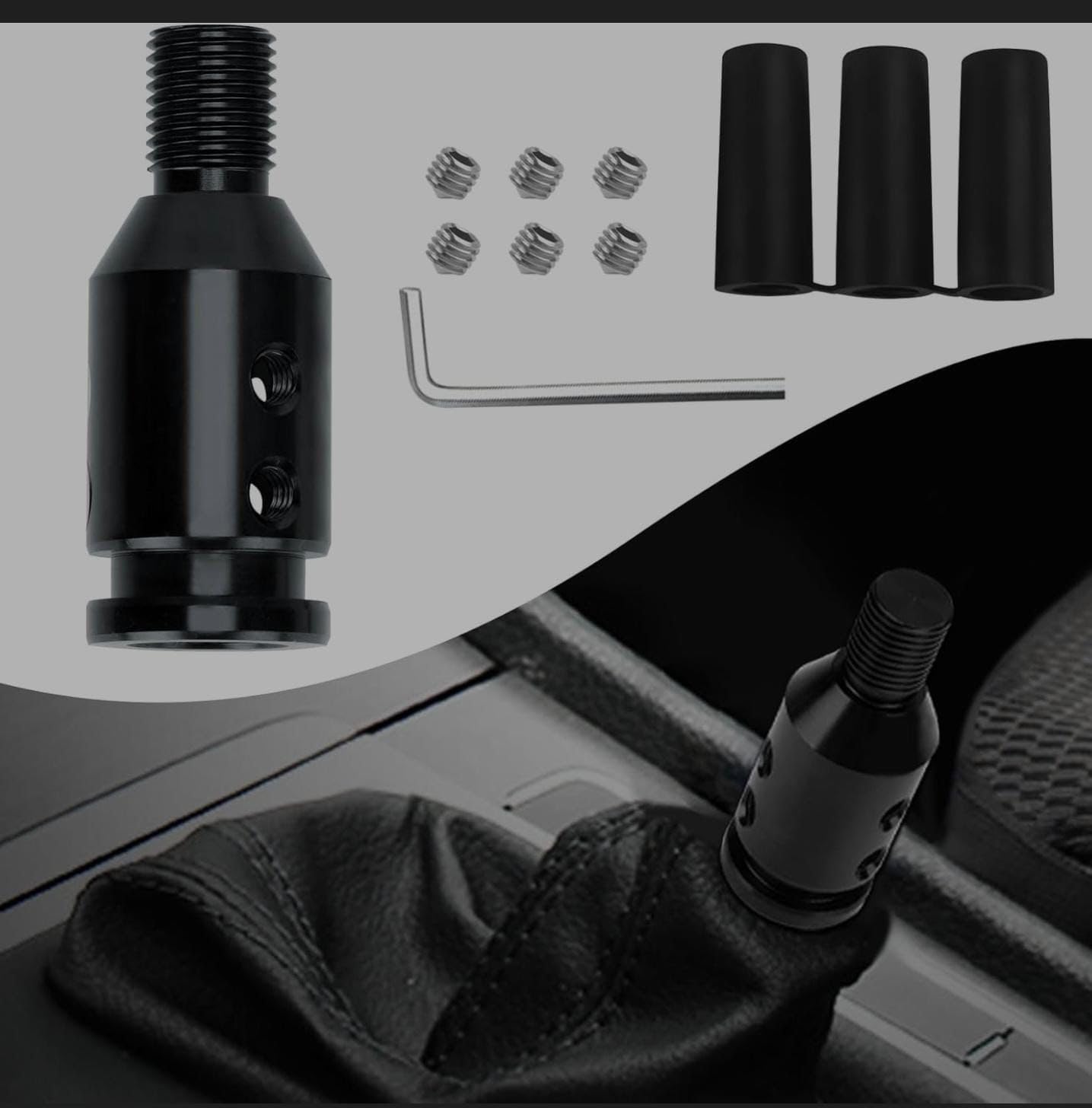 AUTO MT Black Universal Shift Knob Adapter,Aluminum Alloy Knob Adapter, Non Threaded Shifter with Screw Wrench Rubber Accessory for Car Universal Gear Shifter 1 PC-image-39