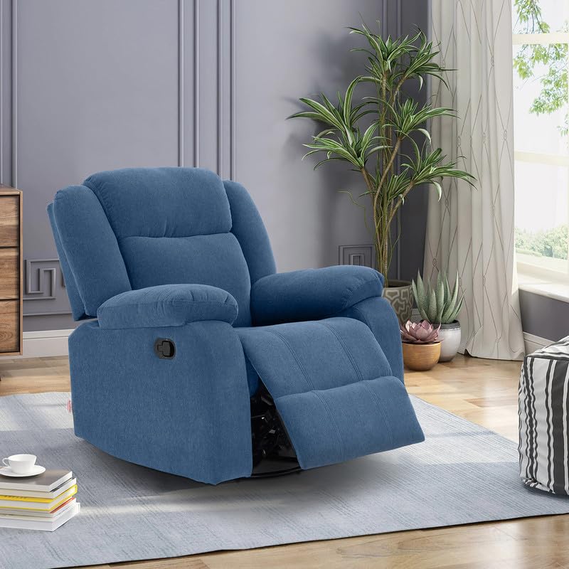 Duroflex Avalon RRR - Single Seater Premium Fabric Recliner | Rock, Rotate & Recline | Full Body Support | Plush Armrests | Neck & Lumbar Comfort | Durable Frame | 3 Years Warranty - Twilight Blue