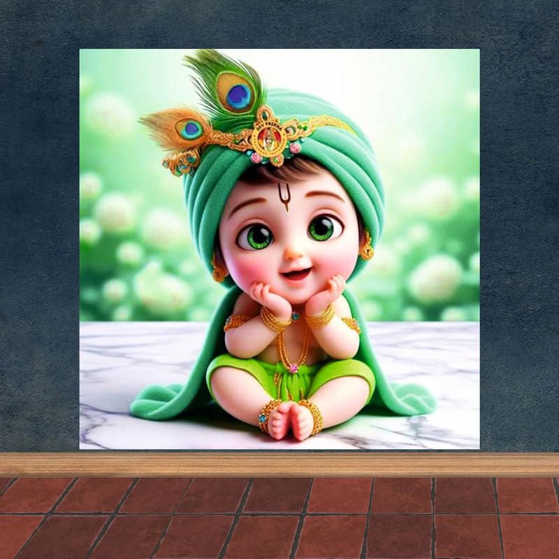 Image of British Terminal Cute little Bal Gopal Baby God Krishna| Kanha Ji | Laddu Lord Makhan Chor Painting Religious Poster for Pregnant Women for wall (matt thin vinyl,sticker,multicolor,unframed)| bj19
