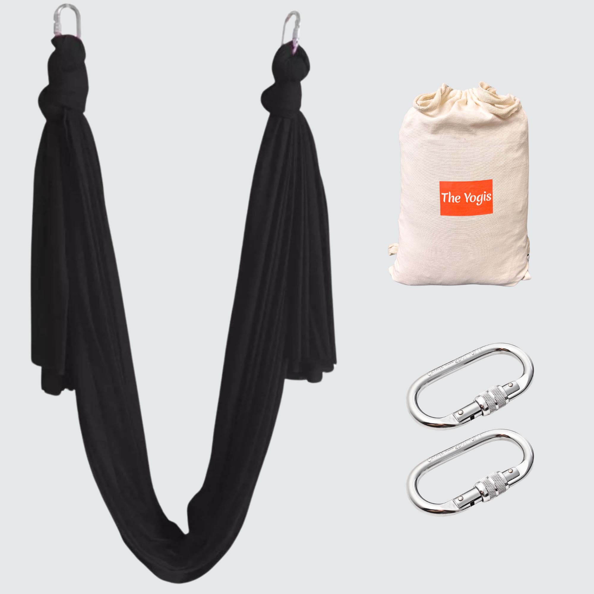 Sponsored Ad - The Yogis Silk Fabric Aerial Yoga Hammock | With 2 Pcs Heavy Carabiner Hooks & Bag | Black - Colour |