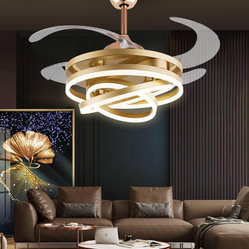HDC Invisible Golden Rings Ceiling Fan Chandelier with Remote Control | Modern Retractable ABS Blade LED Ceiling Fan Light Tricolor for Living Room Bedroom Dining Room-image-10