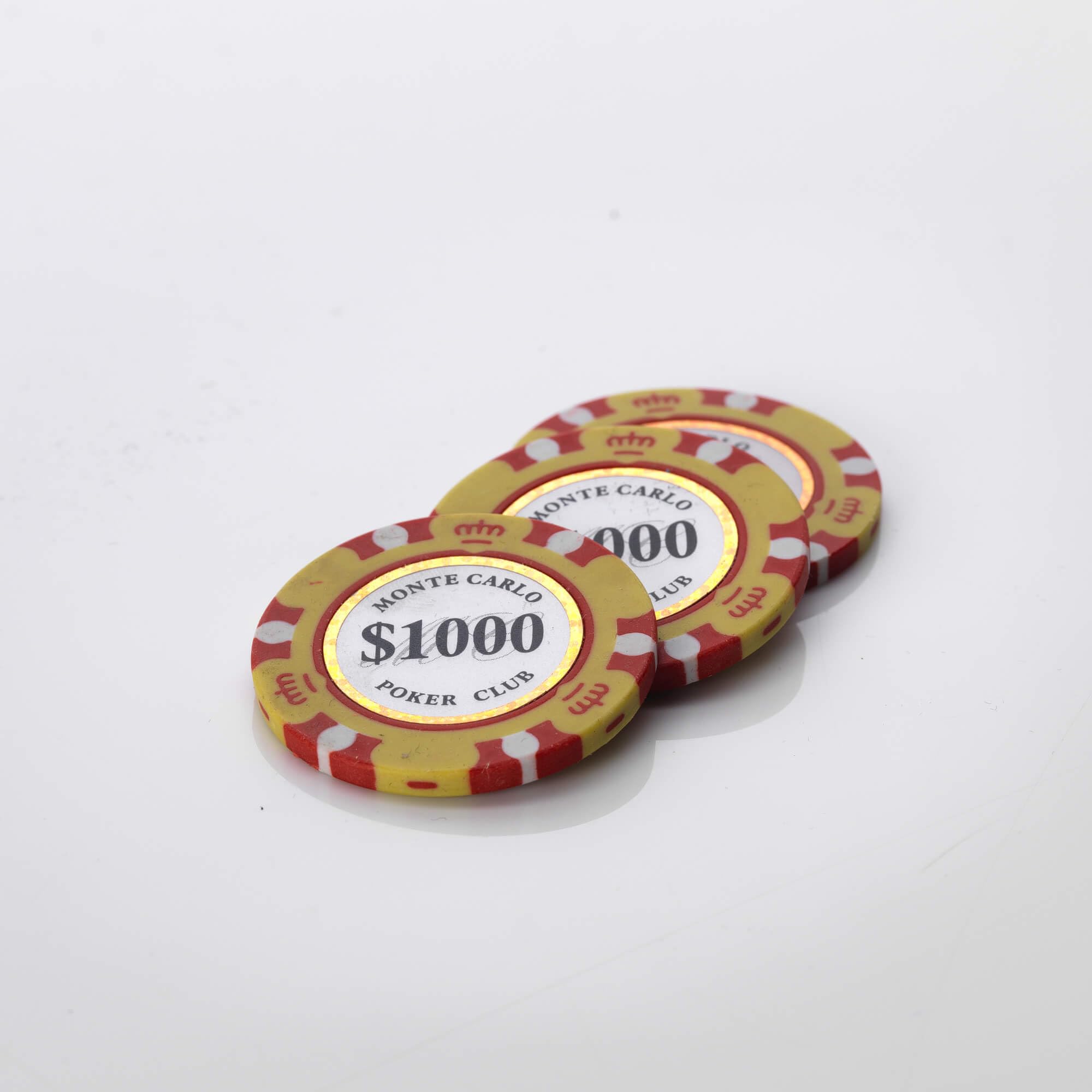 Squirrel Poker 14G Monte Carlo Poker Chips - 25pcs per roll - 10 Value Variations (1/5/10/25/50/100/500/1000/50000/10000) (Yellow - $1000)