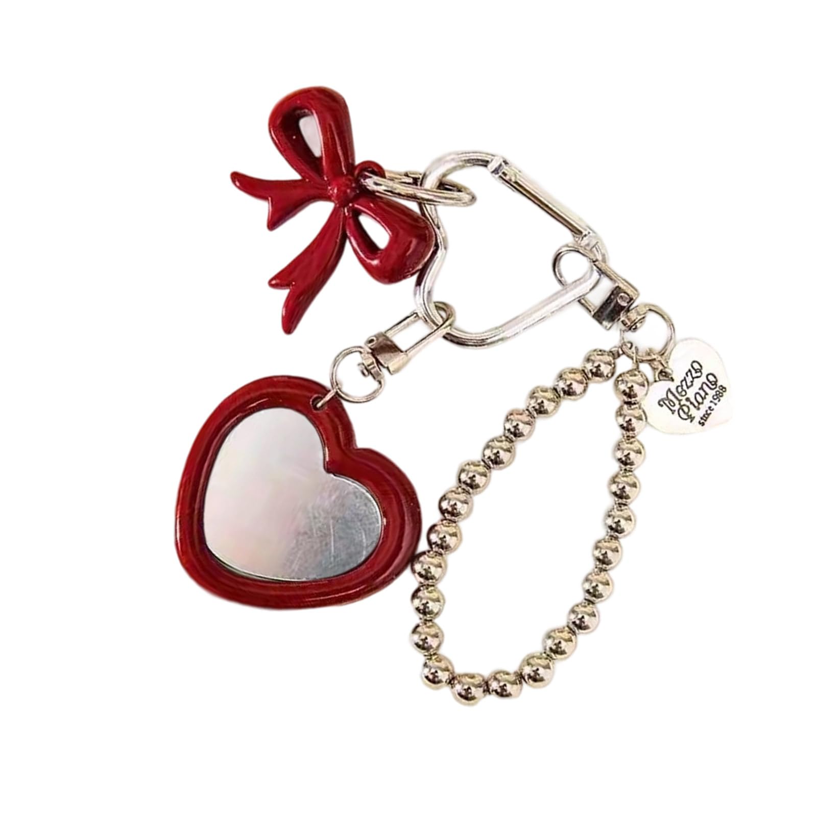 Miniature Heart Mirrored Keychain Accessory for Women Girls Lightweight Portable Cosmetic Practical Beauty Tool Bowknot Bag Charm