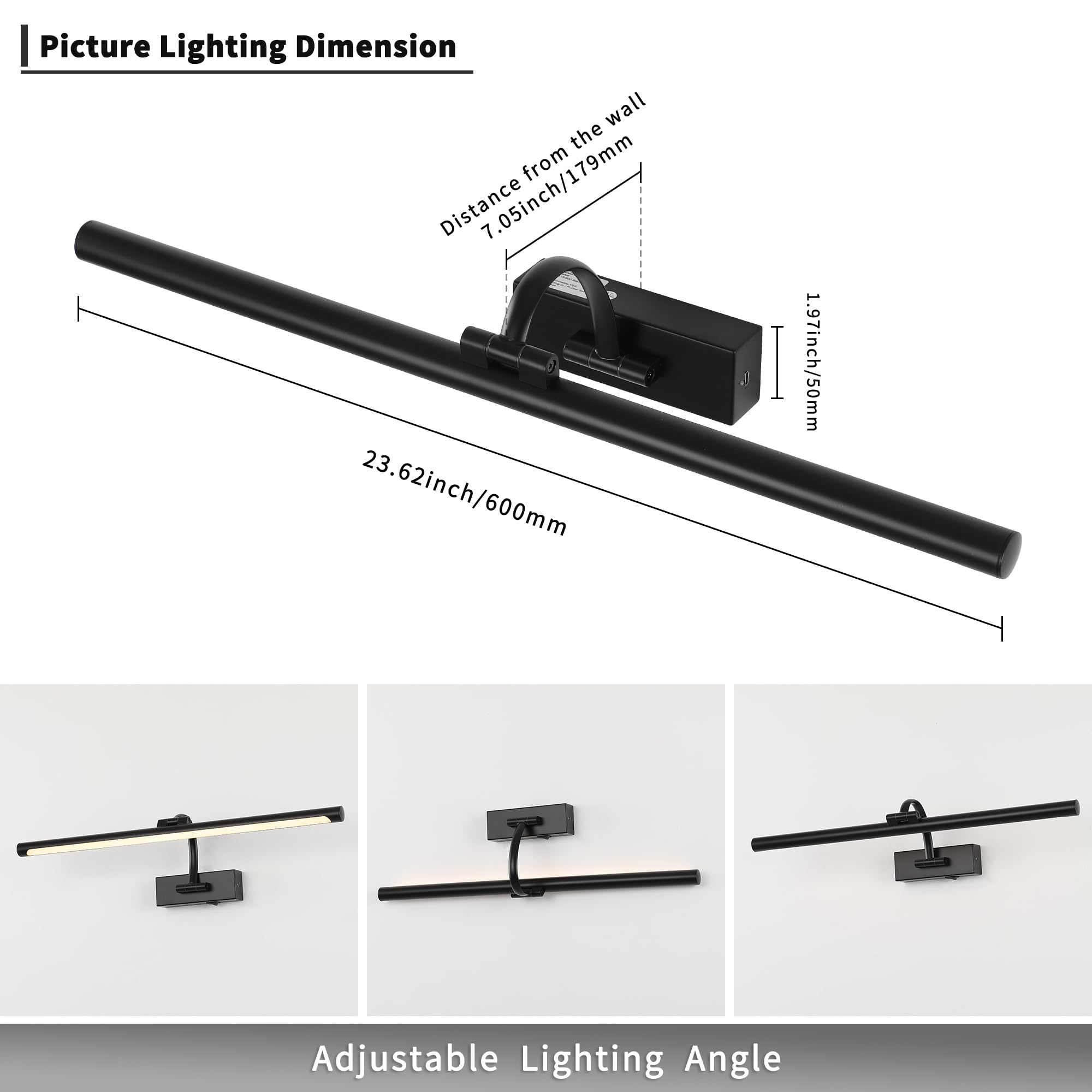 DESOOP Luci dimmerabili nere con telecomando e timer wireless Art luci ricaricabili illuminazione galleria per tela ritratto 24 '' pollici 5W bianco caldo