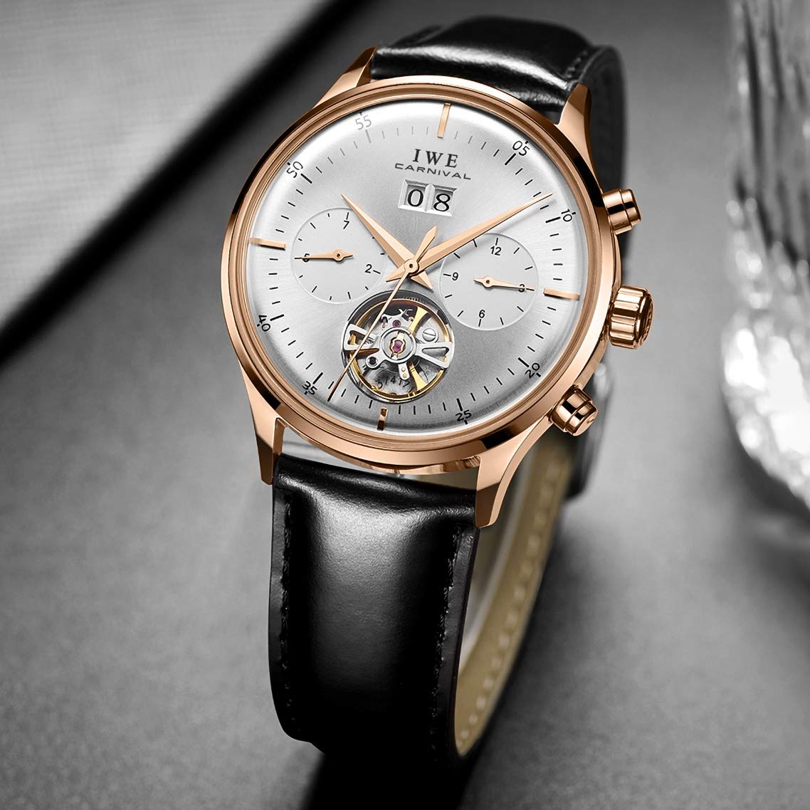 TEINTOP Multifunktionsuhren Herren Automatik Uhr Mechanische Offenes Herz Männlich Armbanduhren