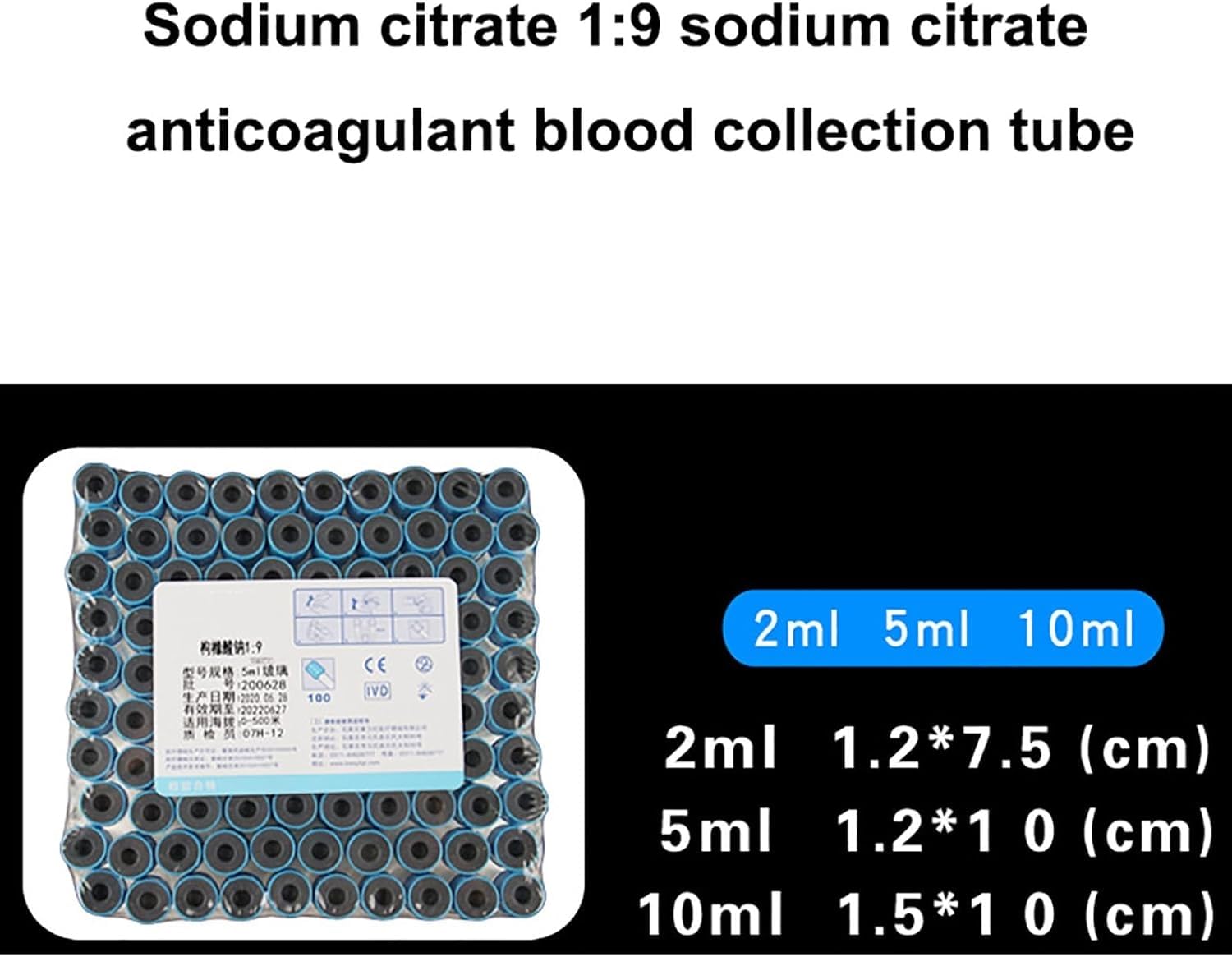 Genérico 100 Piezas De Tubos De RecoleccióN De Sangre Al VacíO, Tubos De PresióN Negativa Al VacíO Desechables, Tubos De RecoleccióN De Sangre con AnticoagulacióN con Citrato De Sodio 1:9,10ml