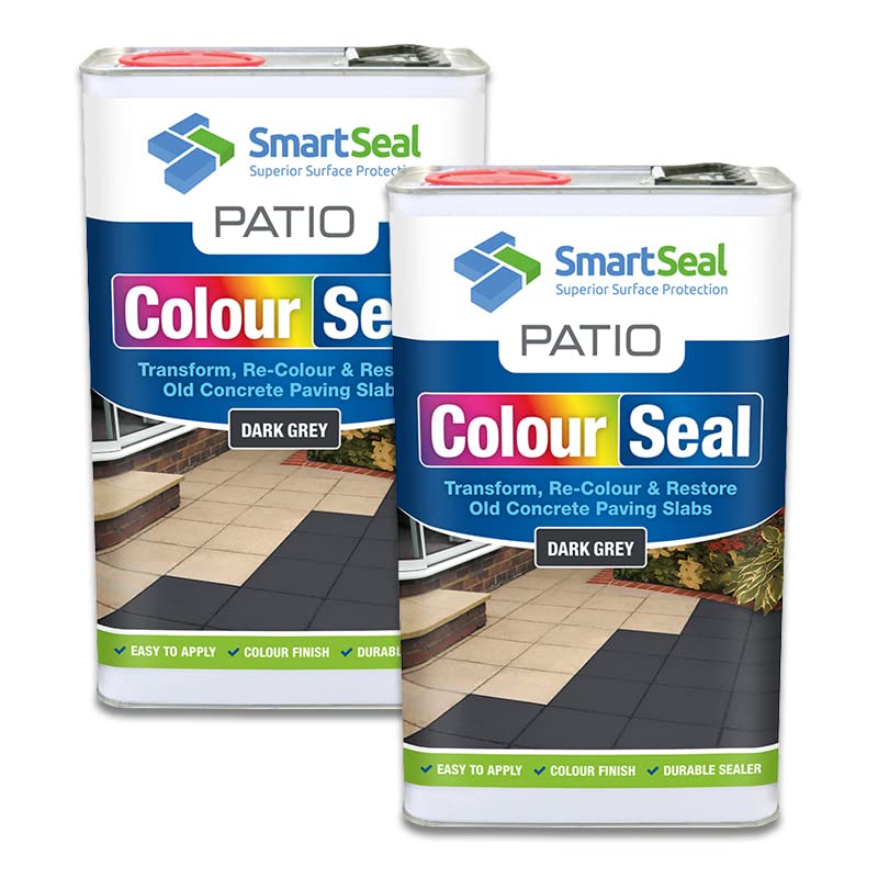 SmartSeal Patio ColourSeal - Dark Grey, 2 x 5L - Superior Patio Paint to Colour & Restore Old Concrete Paving Slabs. Easy to Apply Outdoor Floor Paint & Sealer for Concrete Paving & Flagstones